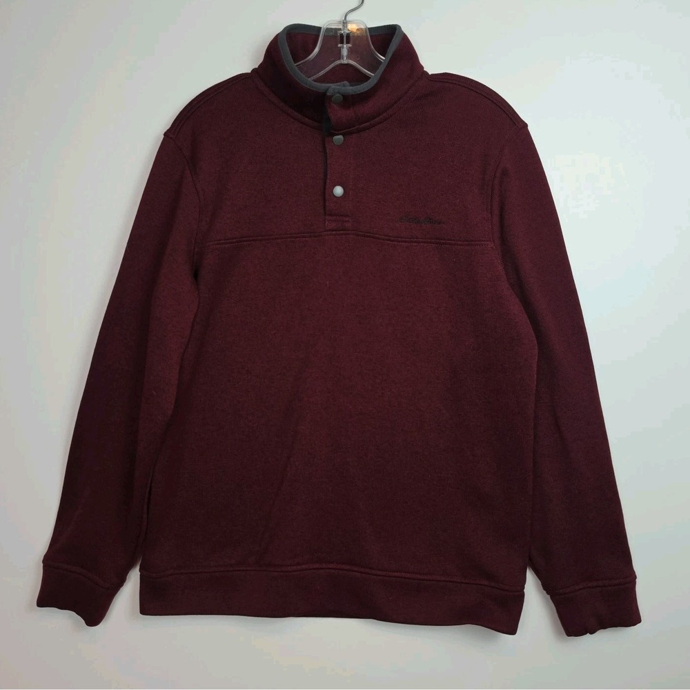 Eddie Bauer 1/4-Snap Sweater Men's Size M Burgundy Red Long Sleeves Logo